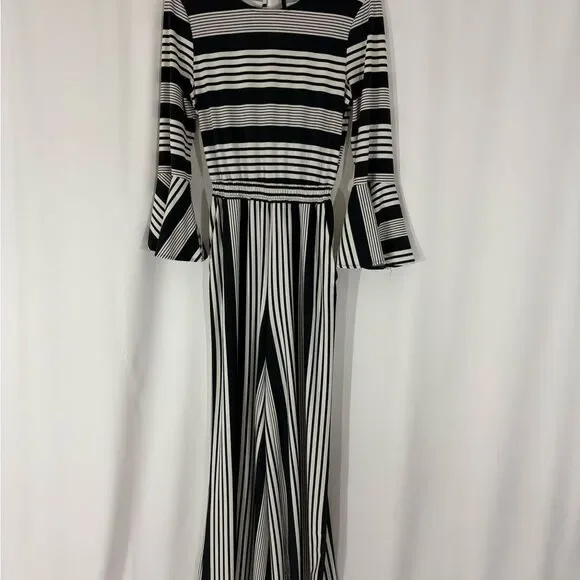New York & Company Black and White Striped Wide Leg Jumpsuit - Picture 3 of 6